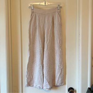 H&M Beige Elastic Waist Linen-Blend Pants